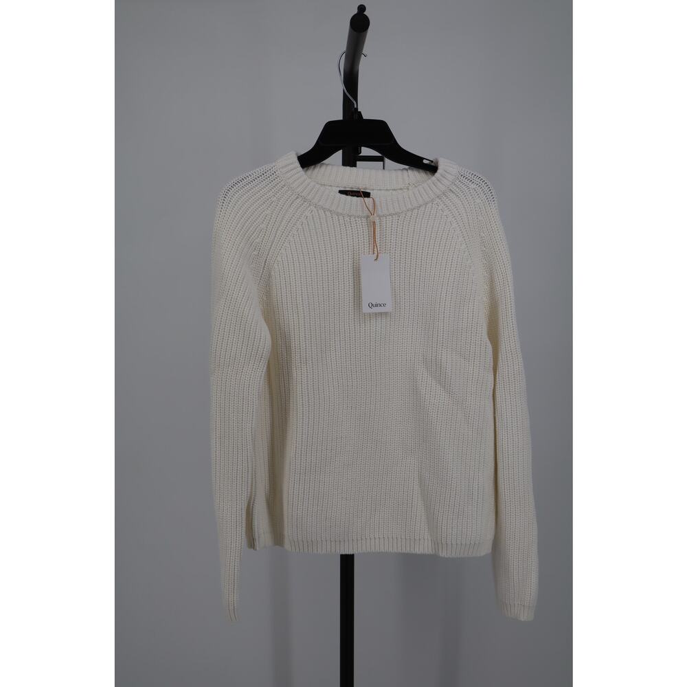 NEW Quince Fisherman Crew Sweater Women's White Ivory Organic Cotton Size M - Picture 2 of 5
